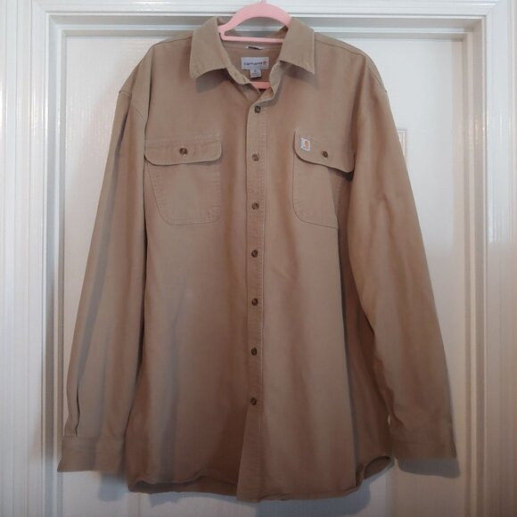 Carhartt Button Up Shirt Mens XL Rugged Flex Original Fit Tan Khaki Pocket - Picture 1 of 12